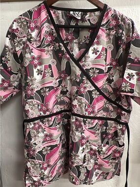 Floral Wrap Tunic Top - Pink & Gray